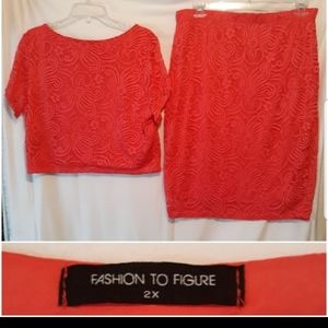 Fashion to figure lace overlay skirt and crop top